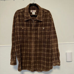 Woman Vintage Faded Glory Corduroy Shirt Jacket Size 22/24 Brown Plaid Y2K Plus